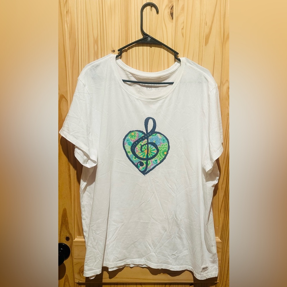 Life Is Good White Women's Crusher Tee with Music Note & Heart XXL NWOT